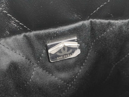 CHANEL Chanel 22 Mini Black Shoulder Bag with Silver Hardware and GP Serial Plate 