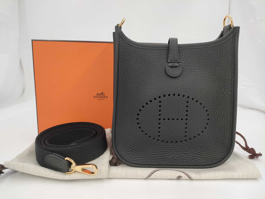 HERMES Mini Evelyne Amazone 16 TPM Noir Shoulder Bag with Gold Hardware and GP K Stamp