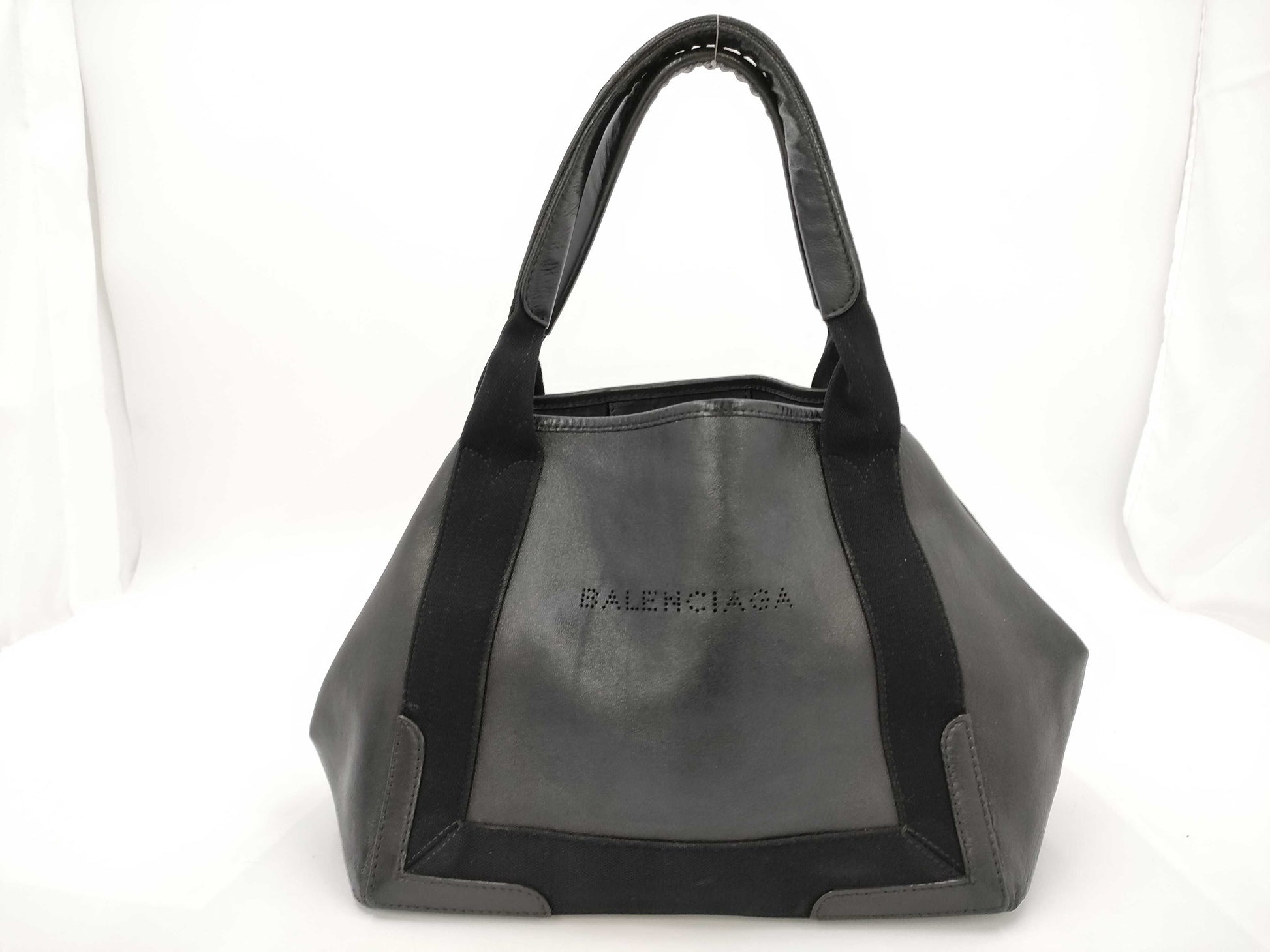 BALENCIAGA Navy Cabas Leather Handbag