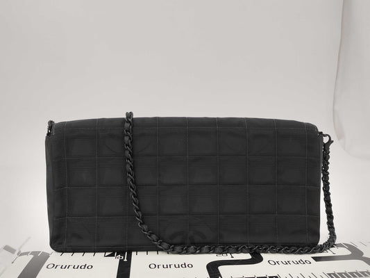 CHANEL New Travel Line East West Nylon Chocolate Bar Black Chain Shoulder Bag, No. 7