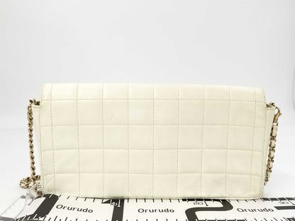 CHANEL Chocobar East West Lambskin Chain Shoulder Bag, White, No. 7