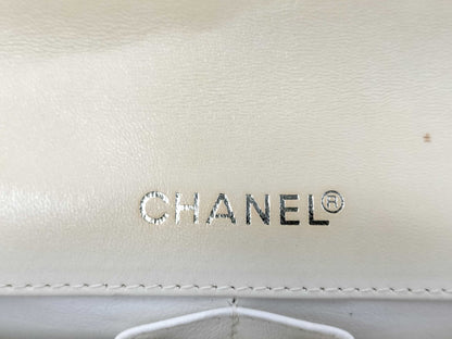 CHANEL Chocobar East West Lambskin Chain Shoulder Bag, White, No. 7