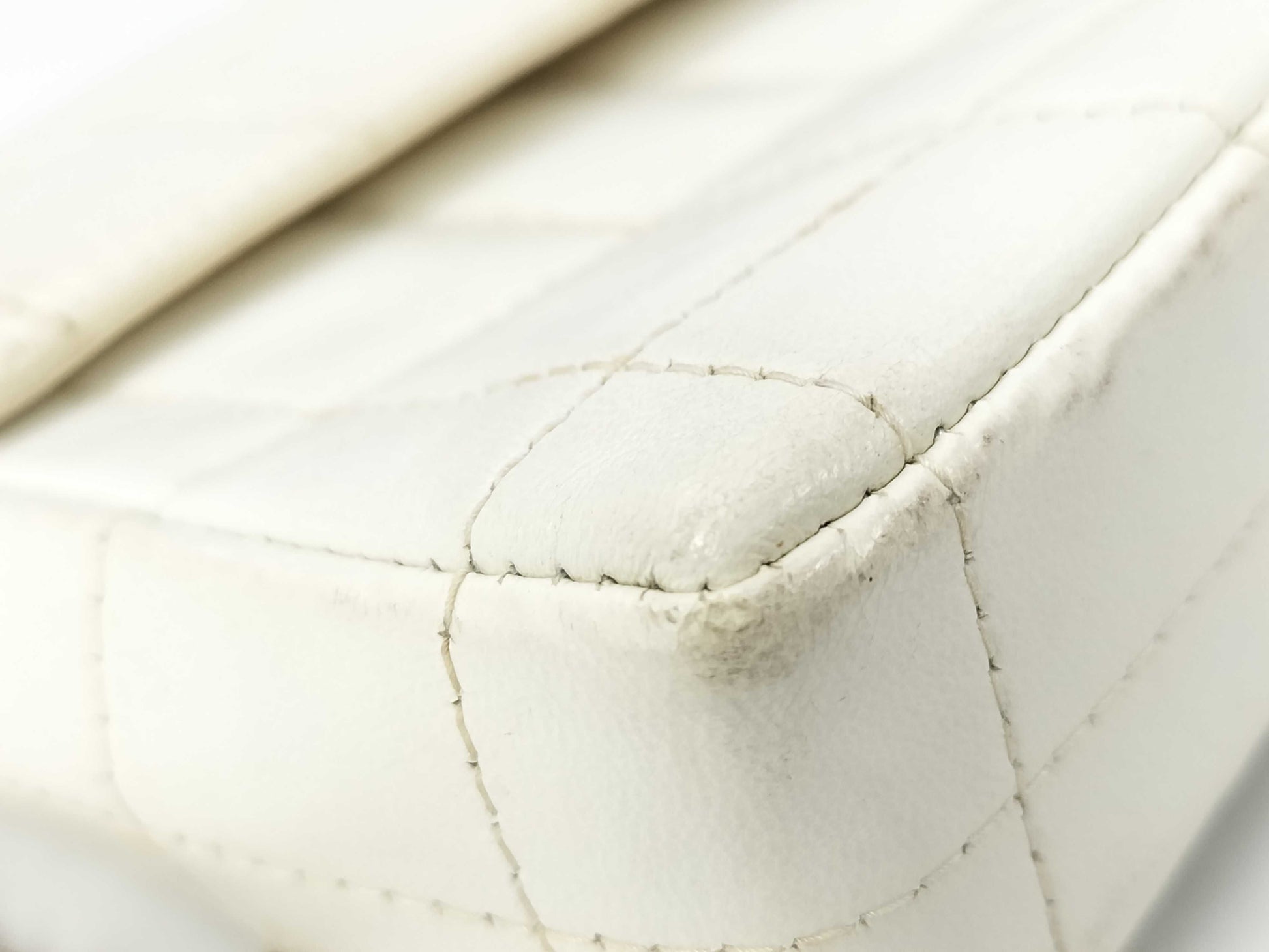 CHANEL Chocobar East West Lambskin Chain Shoulder Bag, White, No. 7