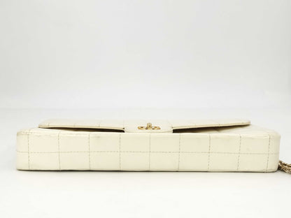 CHANEL Chocobar East West Lambskin Chain Shoulder Bag, White, No. 7