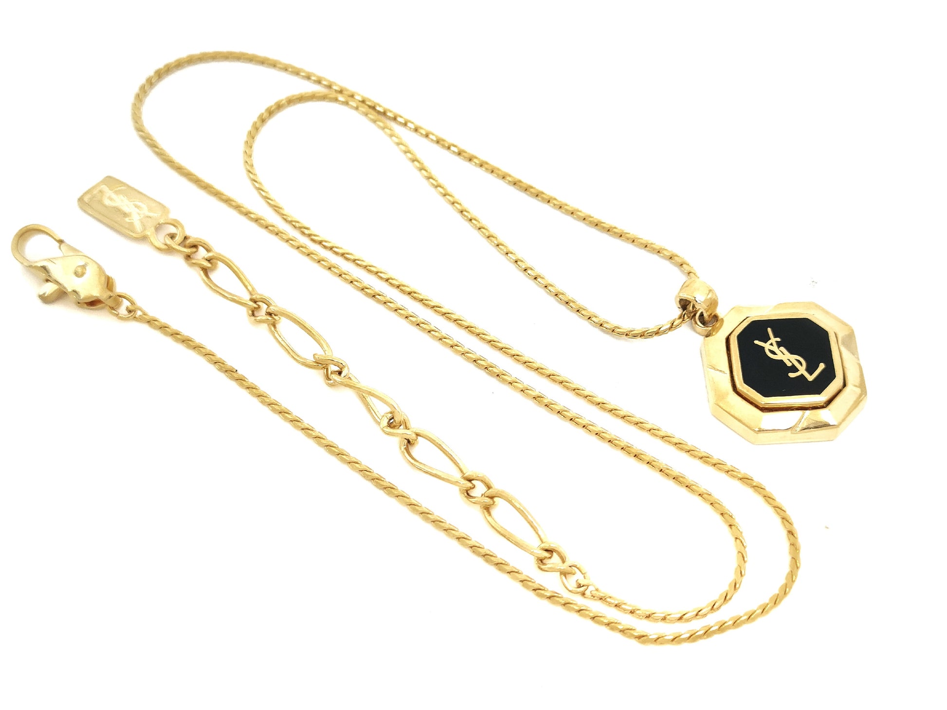 Yves Saint Laurent Yves Saint Laurent Gold & Black Logo Pendant Necklace 7.4g Necklace