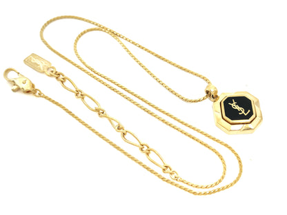 Yves Saint Laurent Yves Saint Laurent Gold & Black Logo Pendant Necklace 7.4g Necklace