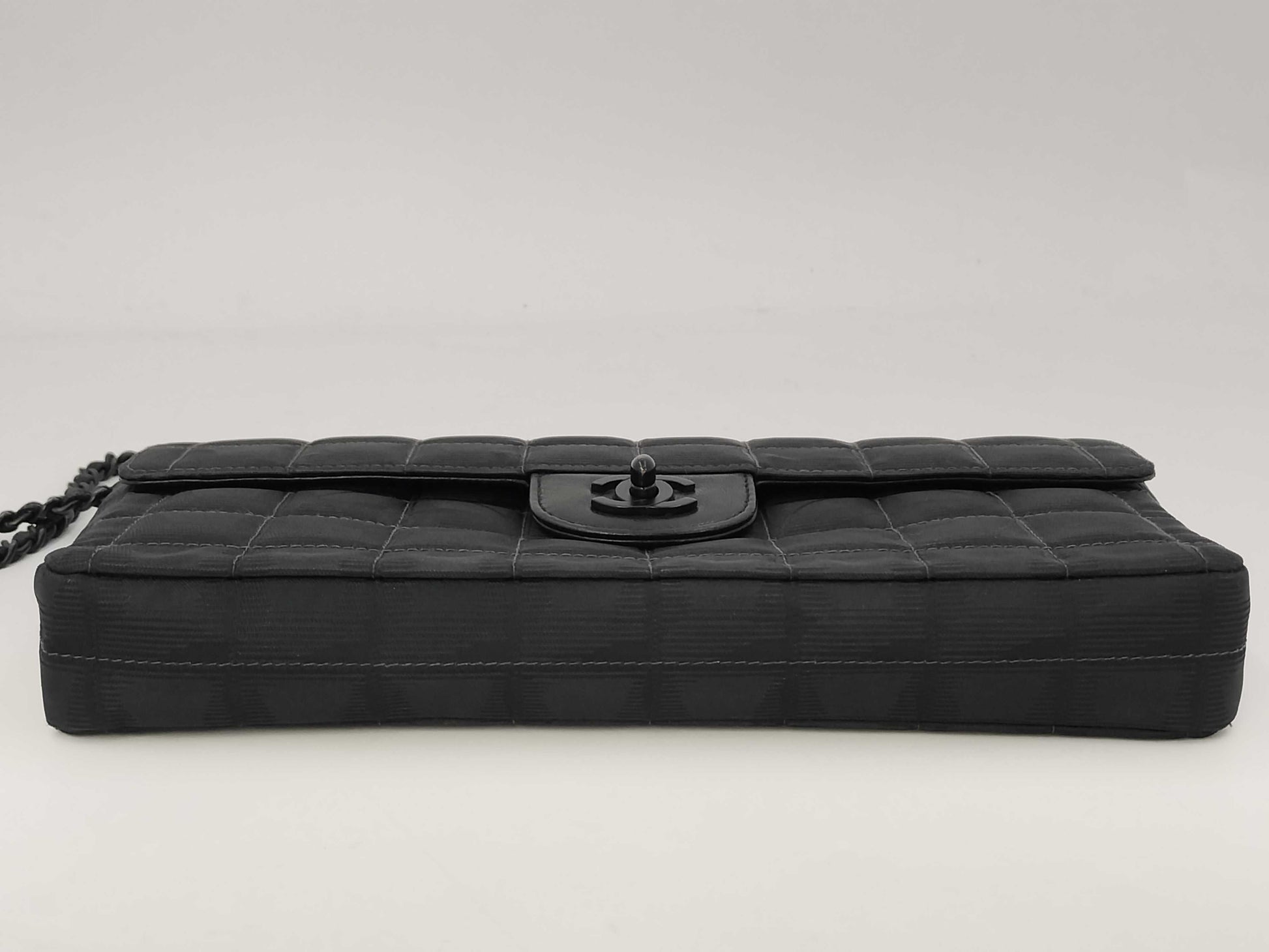 CHANEL New Travel Line East West Chain Shoulder Bag in So Black Nylon with Dust Bag and Seal