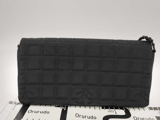 CHANEL New Travel Line East West Chain Shoulder Bag in So Black Nylon with Dust Bag and Seal
