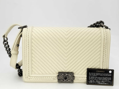 CHANEL CHANEL Seal 23 Series Boy Chanel V-Stitch Lambskin Chain Shoulder Bag Ivory