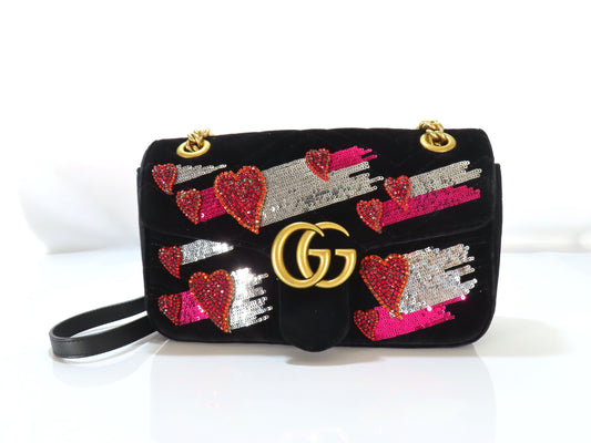 GUCCI Marmont Sequins Heart Velvet Chain Shoulder Bag
