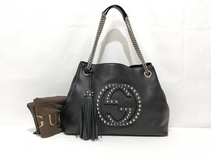 GUCCI Studded Leather Soho Chain Tote Bag