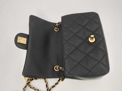 CHANEL Lambskin Heart Matelasse Chain Shoulder Bag with Serial Plate, Black