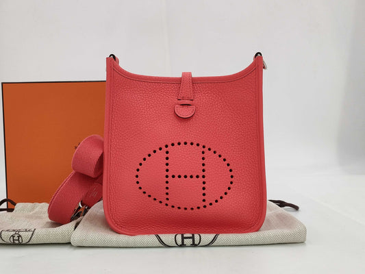 HERMES Evelyn TPM Amazon Rose Texas Taurillon Clemence Leather Shoulder Bag with Silver Hardware and B Stamp