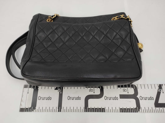 CHANEL Lambskin Matelasse Ball Charm Chain Shoulder Bag Black G Hardware Tote Bag