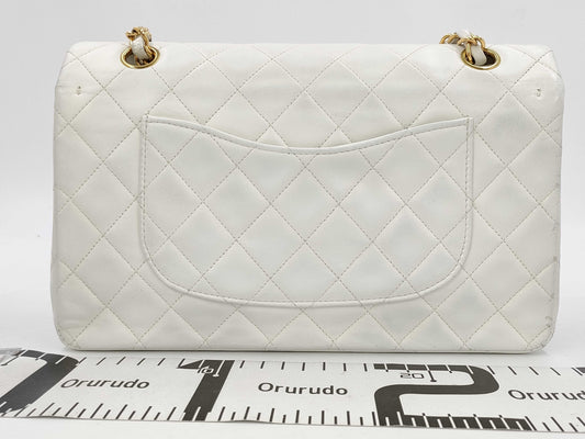 CHANEL Matelasse 25 White Double Flap Chain Shoulder Bag