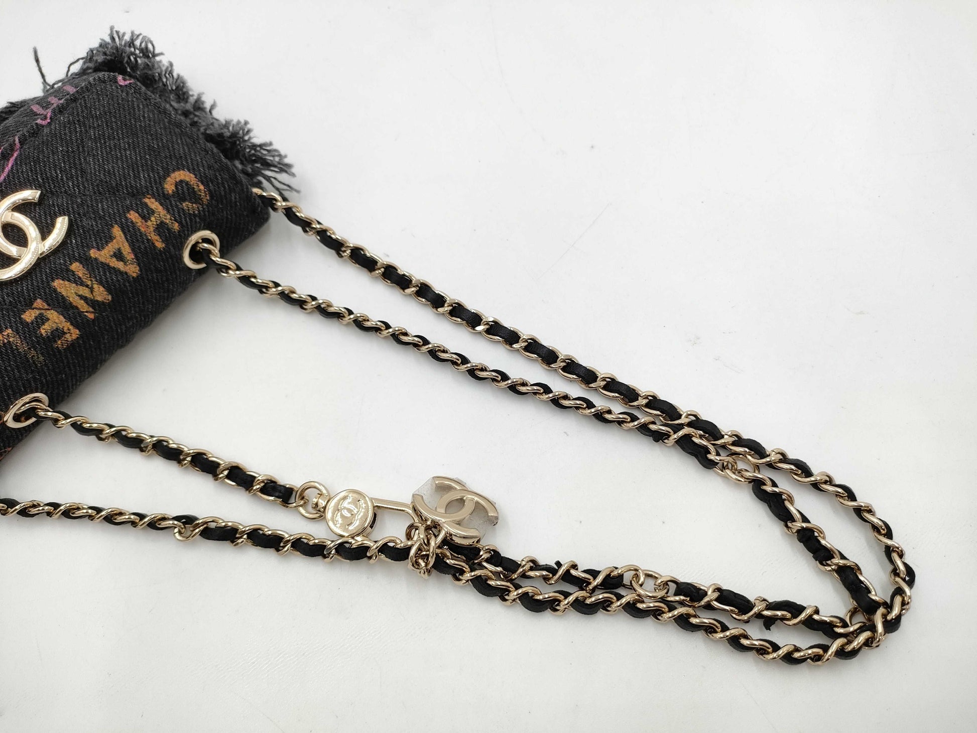 CHANEL Matelasse Denim Chain Shoulder Bag, 32 Series, with G Card