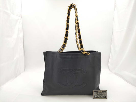 CHANEL Deca Coco Lamb Chain Shoulder Bag, Navy, with Serial Number Seal, No. 2, Tote Bag