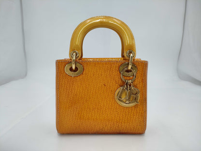 Dior Christian Dior Lady Dior Mini Enamel Orange Handbag