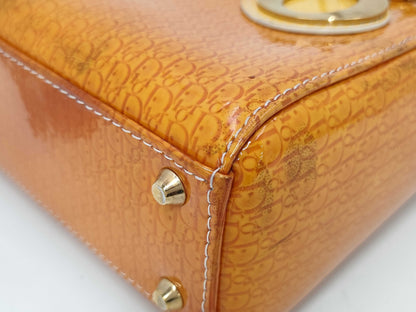 Dior Christian Dior Lady Dior Mini Enamel Orange Handbag