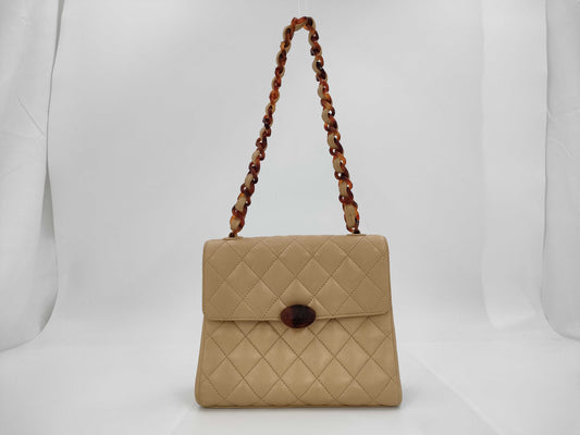 CHANEL Matelasse Plastic Chain Shoulder Bag, Lamb, G Hardware, Beige, 6664952 Handbag