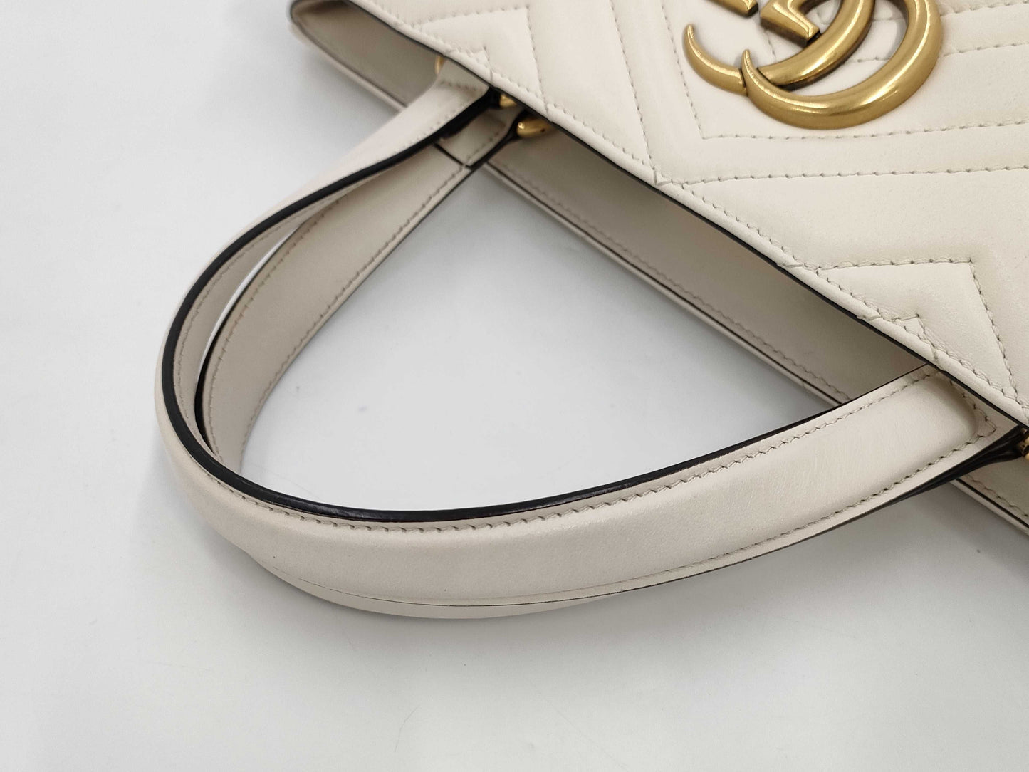 GUCCI GG Marmont 2-way Leather Bag, White, 443505, Handbag