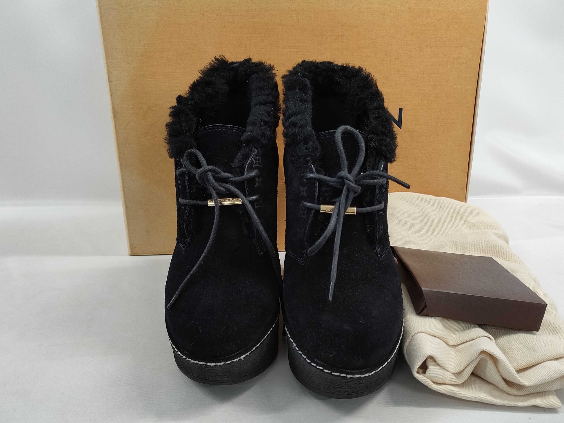 LOUIS VUITTON Monogram Short Boots in Black Suede MA0156 Size 36 Other Shoes