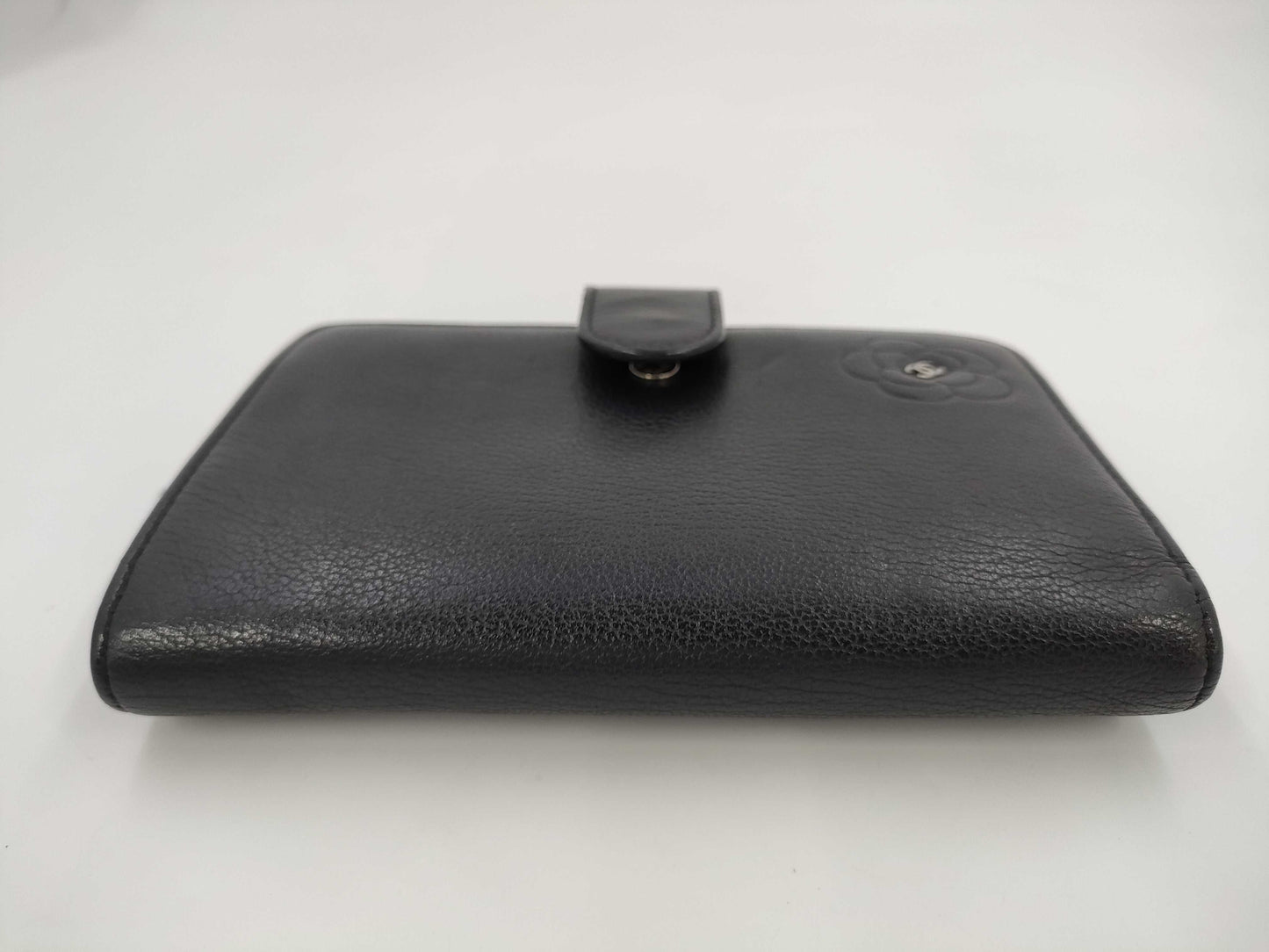 CHANEL Butterfly Camellia Bifold Wallet, Leather, Silver Hardware, Black, 15883725