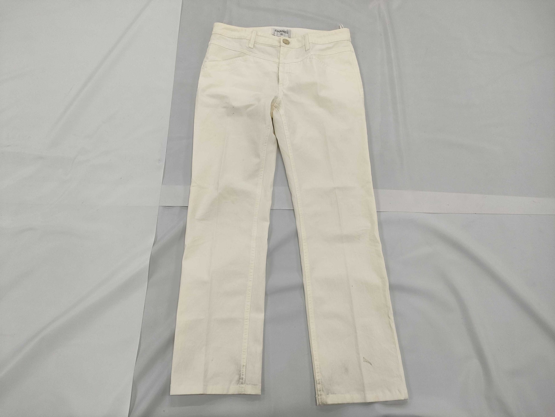 CHANEL Pants, Cotton, White