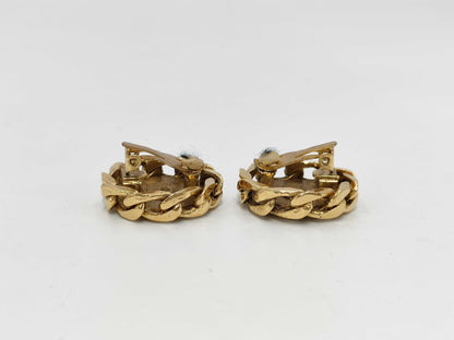CHANEL Coco Mark Rhinestone Gold Yg Earrings