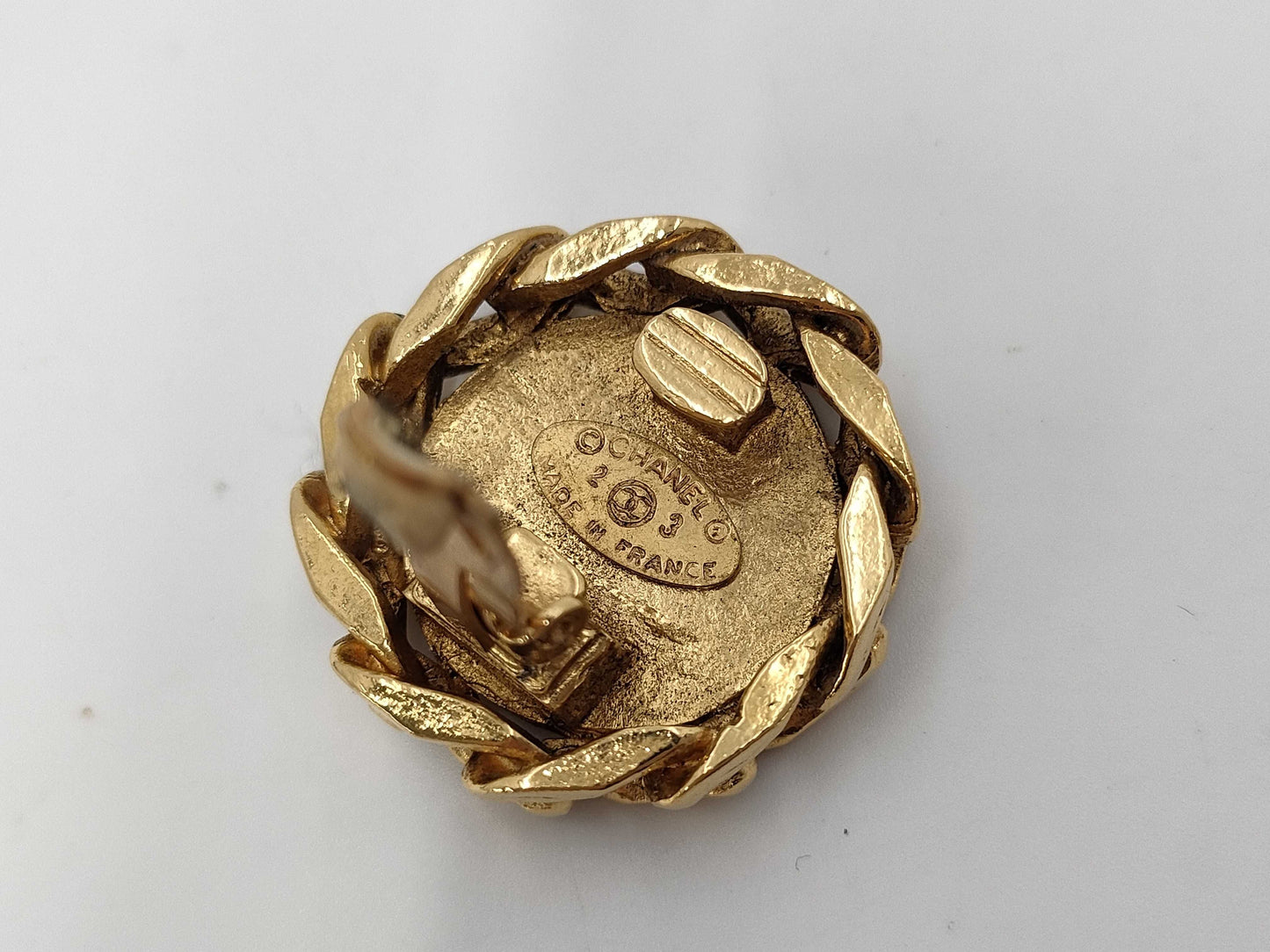 CHANEL Coco Mark Rhinestone Gold Yg Earrings