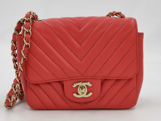 CHANEL Mini Matelasse Chain Shoulder Bag, Red