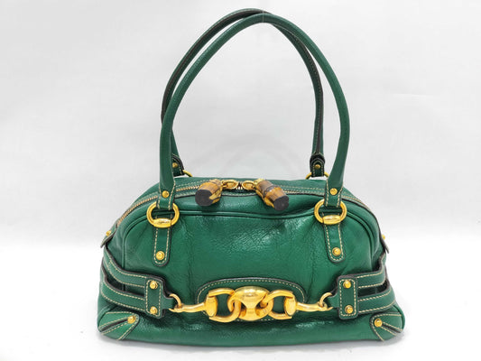 GUCCI Bamboo Horsebit Bamboo Leather Mini Boston Bag Handbag