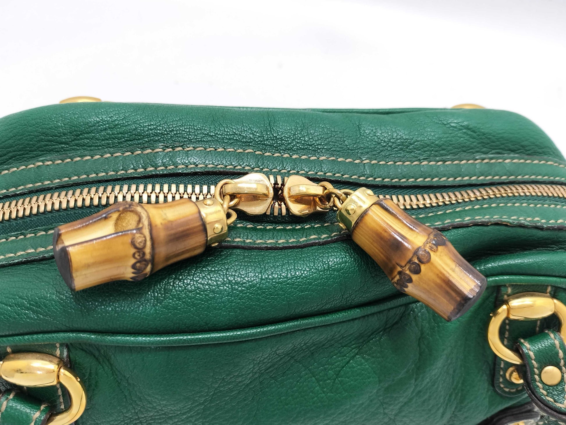 GUCCI Bamboo Horsebit Bamboo Leather Mini Boston Bag Handbag