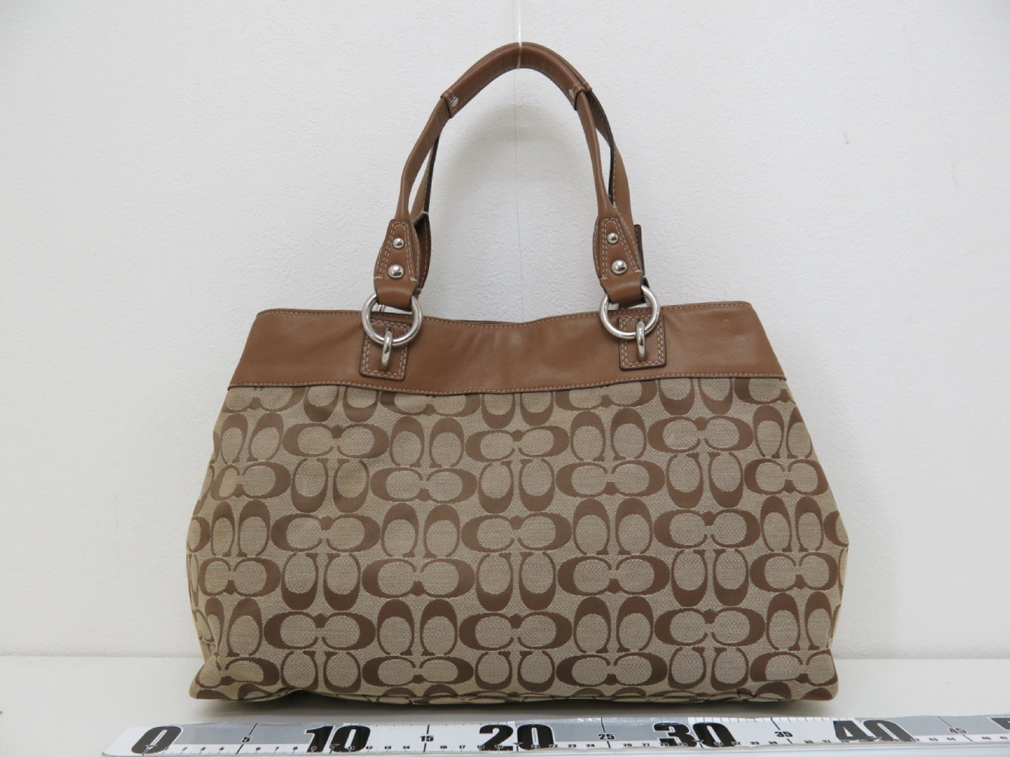 COACH COACH Signature Canvas and Leather Tote Handbag Brown