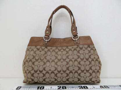 COACH COACH Signature Canvas and Leather Tote Handbag Brown