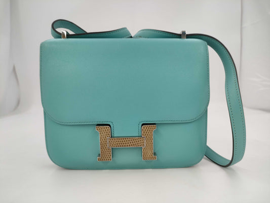 HERMES Constance 3 Mini 18 Lizard Blue Atoll T Shoulder Bag