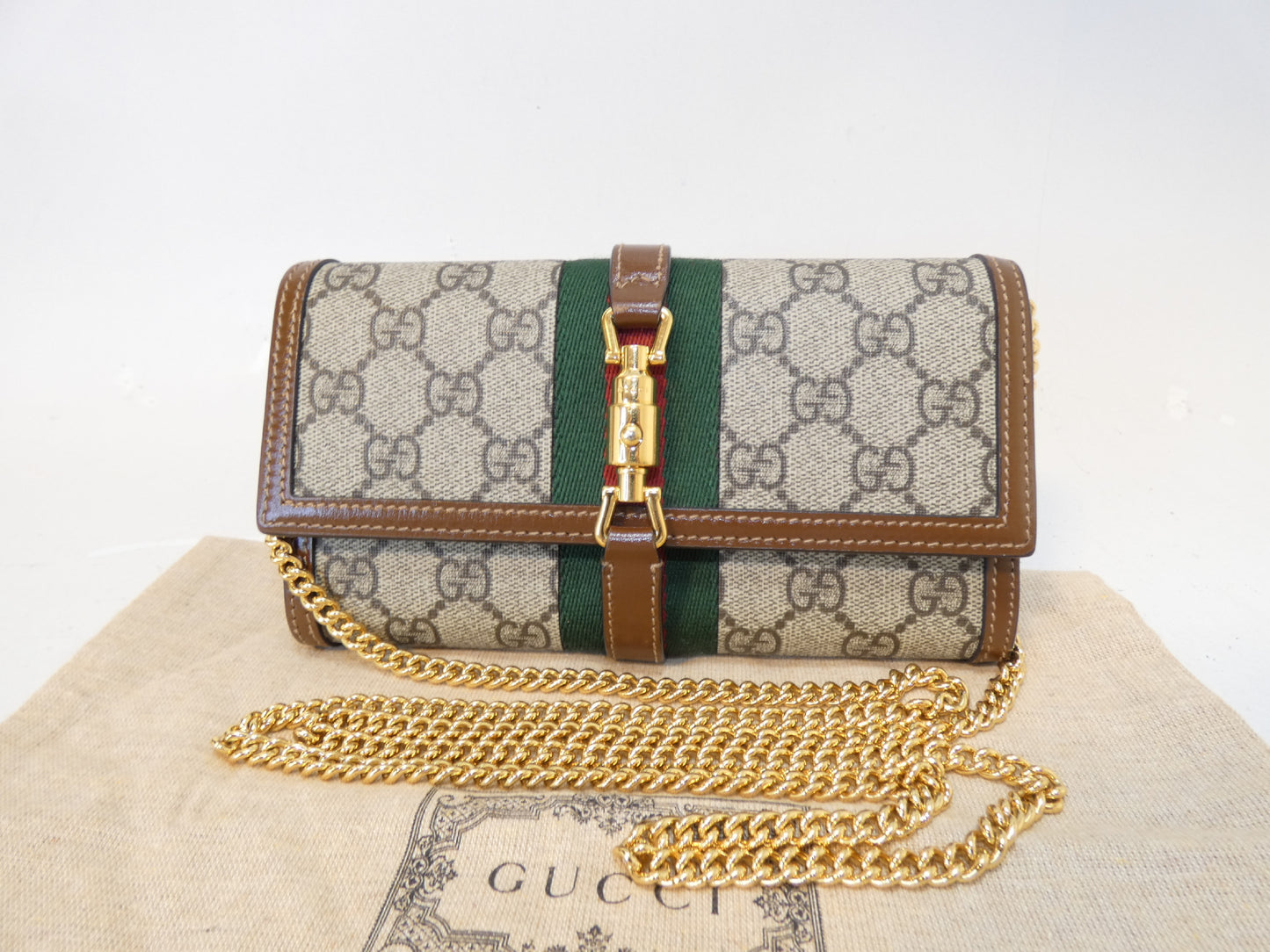GUCCI Jackie GG Supreme Sherry Continental Wallet Chain Shoulder Bag