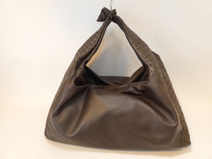 BOTTEGA VENETA Hobo Intrecciato Leather Dark Brown Shoulder Handbag