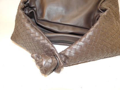 BOTTEGA VENETA Hobo Intrecciato Leather Dark Brown Shoulder Handbag