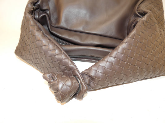 BOTTEGA VENETA Hobo Intrecciato Leather Dark Brown Shoulder Handbag