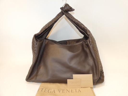 BOTTEGA VENETA Hobo Intrecciato Leather Dark Brown Shoulder Handbag