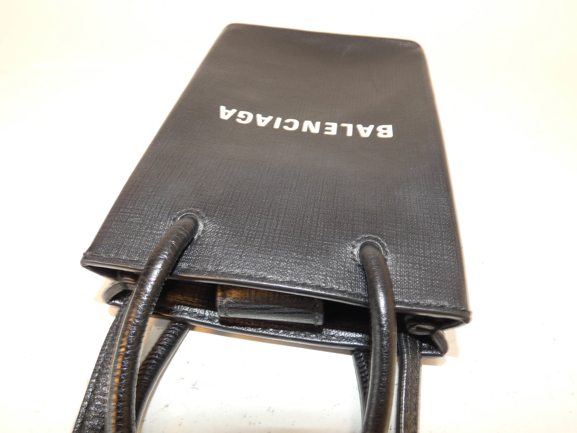 BALENCIAGA Shopping Phone Holder Leather Black Shoulder Bag