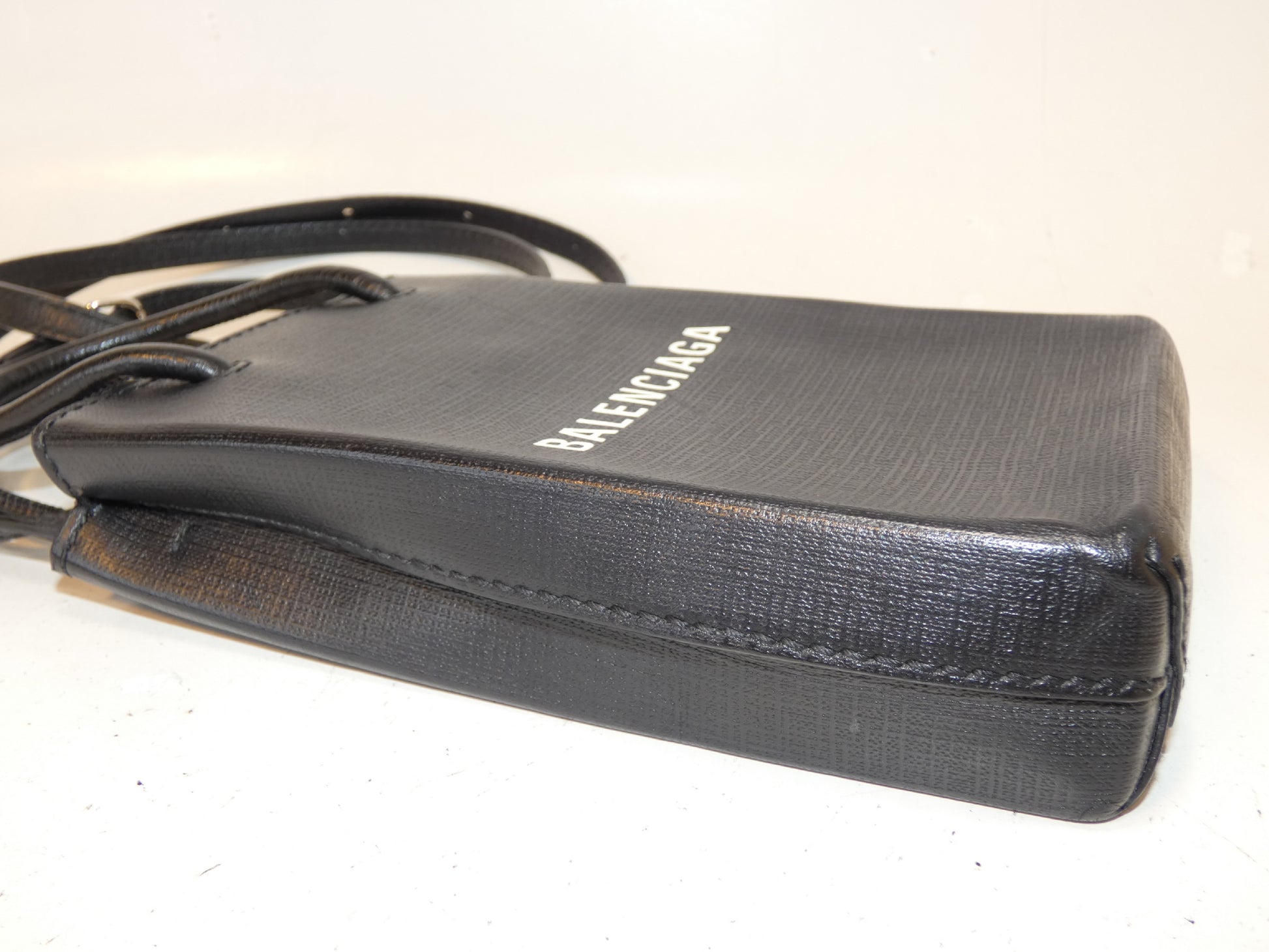 BALENCIAGA Shopping Phone Holder Leather Black Shoulder Bag