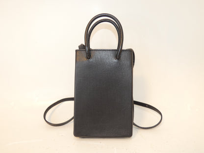 BALENCIAGA Shopping Phone Holder Leather Black Shoulder Bag