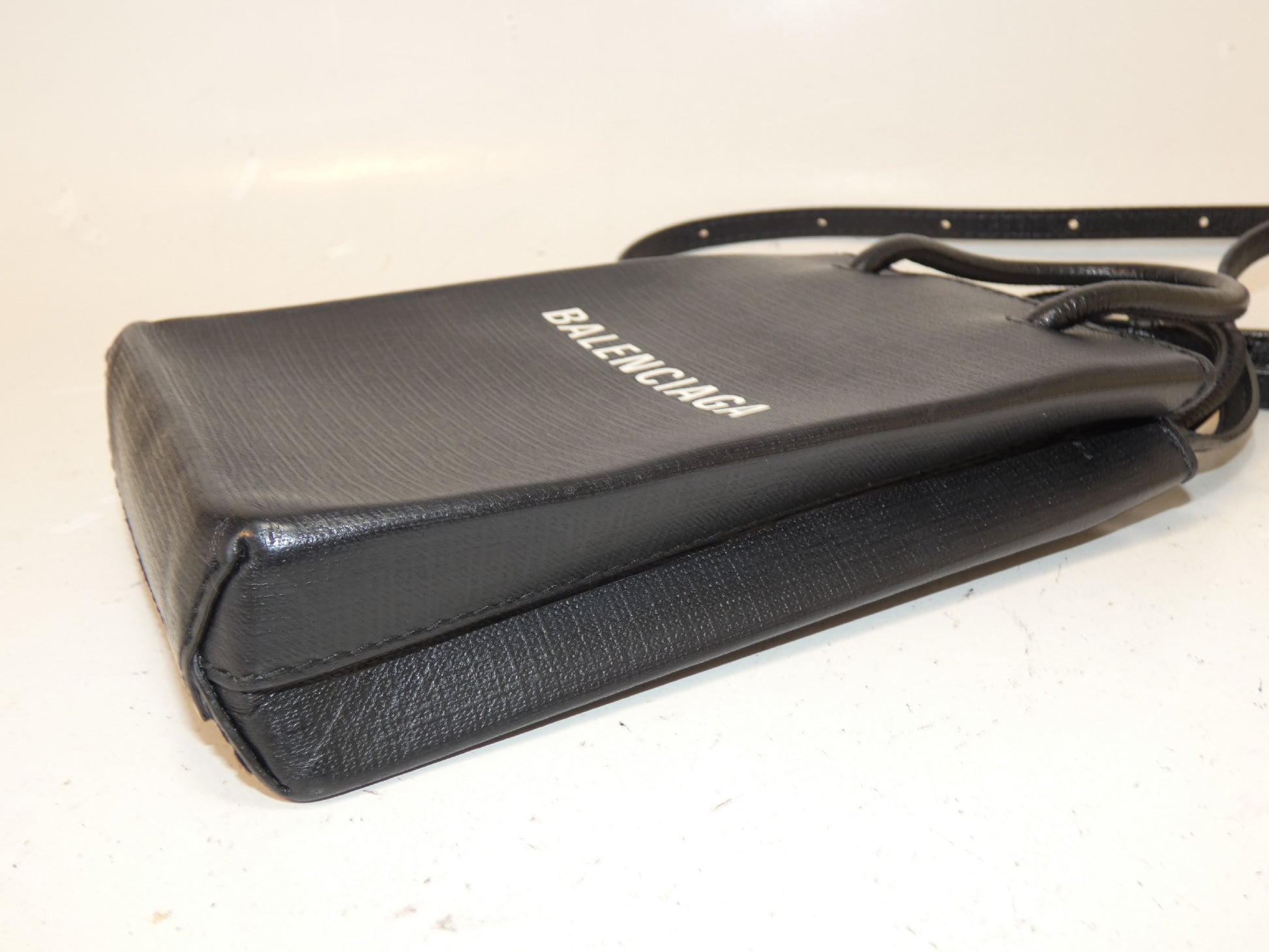 BALENCIAGA Shopping Phone Holder Leather Black Shoulder Bag