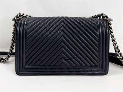 CHANEL Boy Chevron Wrinkled Shoulder Bag, W25cm, Approx. 20s, Vintage S Hardware, Dark Color, with Seal, 20772622