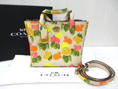 COACH E2261-CC389 Willow Tote 24, Floral Print Leather, 2-Way Shoulder Bag, Approx. W24 x H20cm
