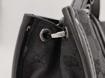 GUCCI GG Pattern Handbag Black Canvas Tote Bag