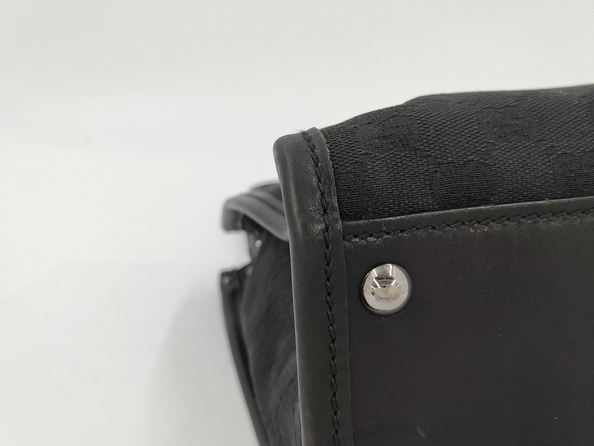 GUCCI GG Pattern Handbag Black Canvas Tote Bag