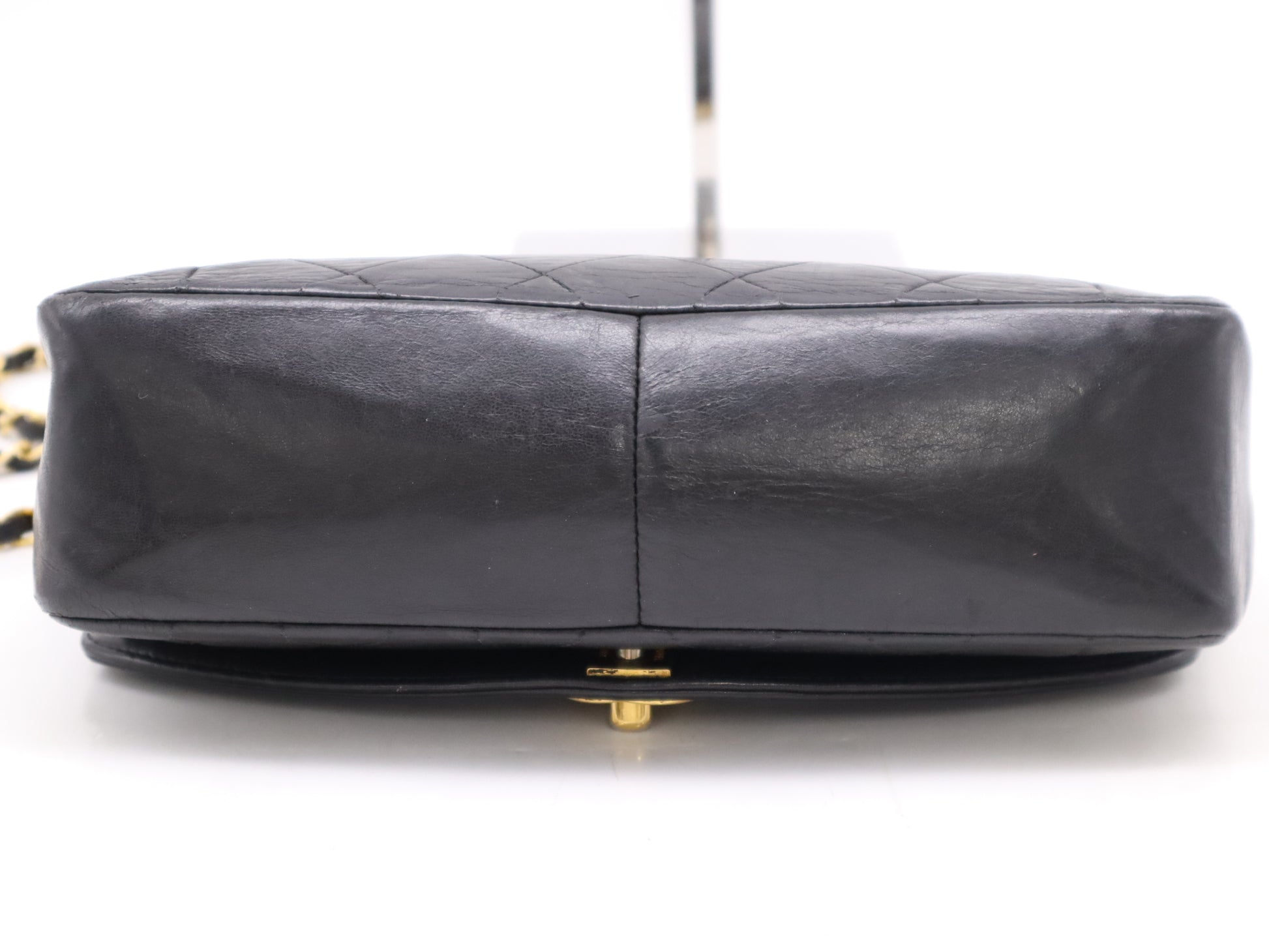 CHANEL Diana 24 Lambskin Matelasse Shoulder Bag with Small Flap, Small Chain, Gold Hardware, Black Seal, 2523221